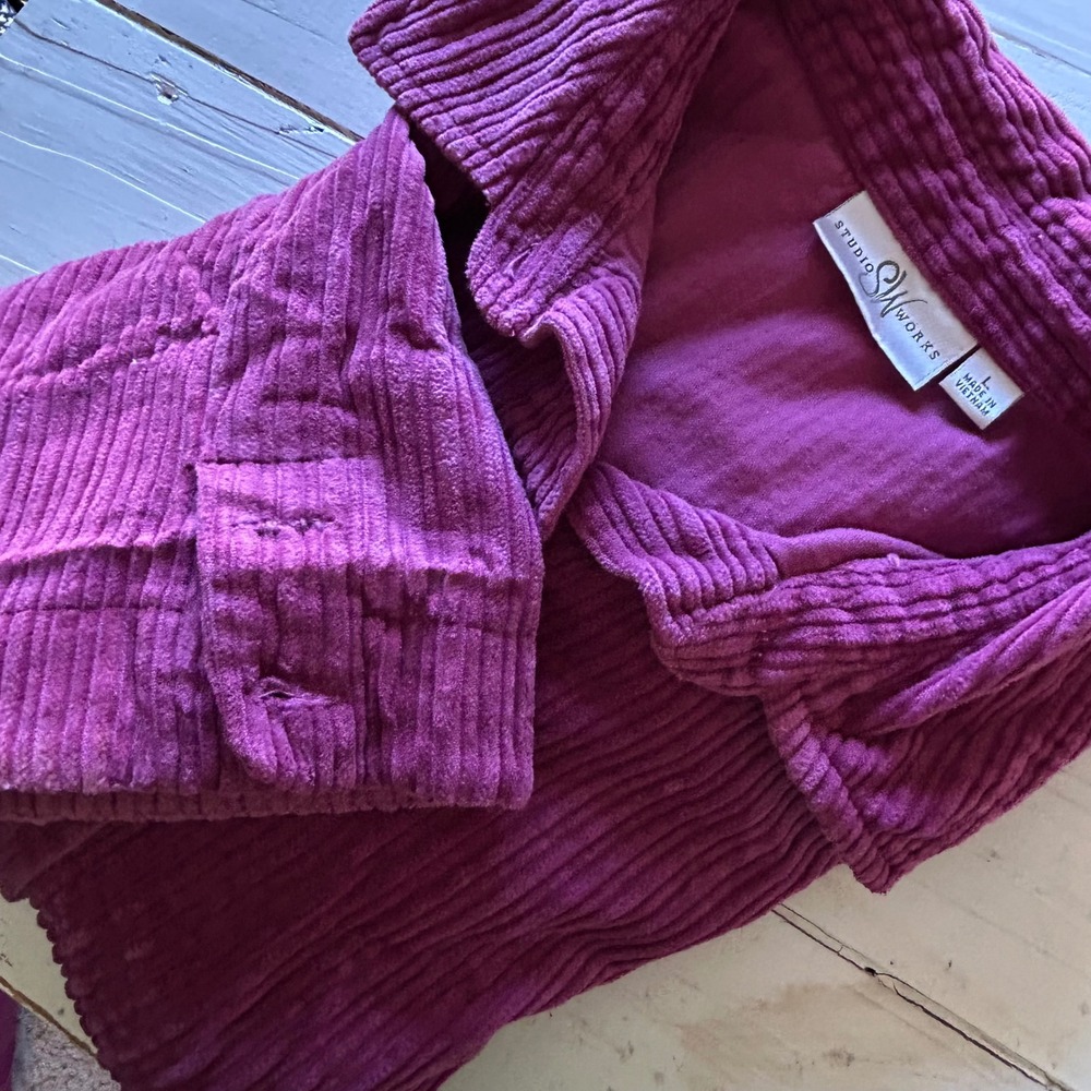 Studio SW Works Magenta Purple Corduroy Button Down Shirt Womens‎ Large Cotton